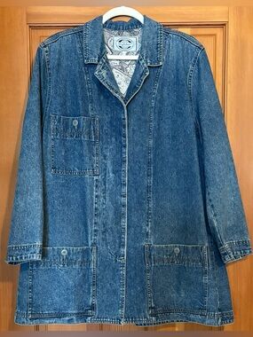 Byblos VINTAGE Italian Blue Denim Utility Shop Coat/Chore Jacket-Flared Back XL